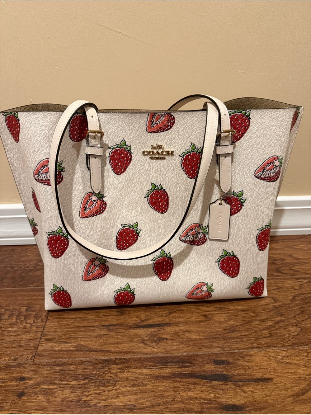 Coach Mollie Tote Bag With Strawberry Print